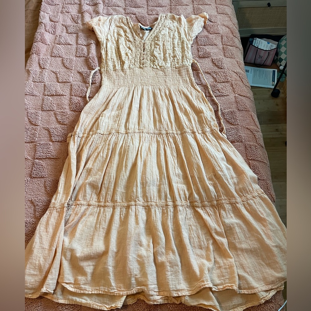 Vintage S.R. Fashion Orange 100% Cotton Farmhouse Maxi Dress